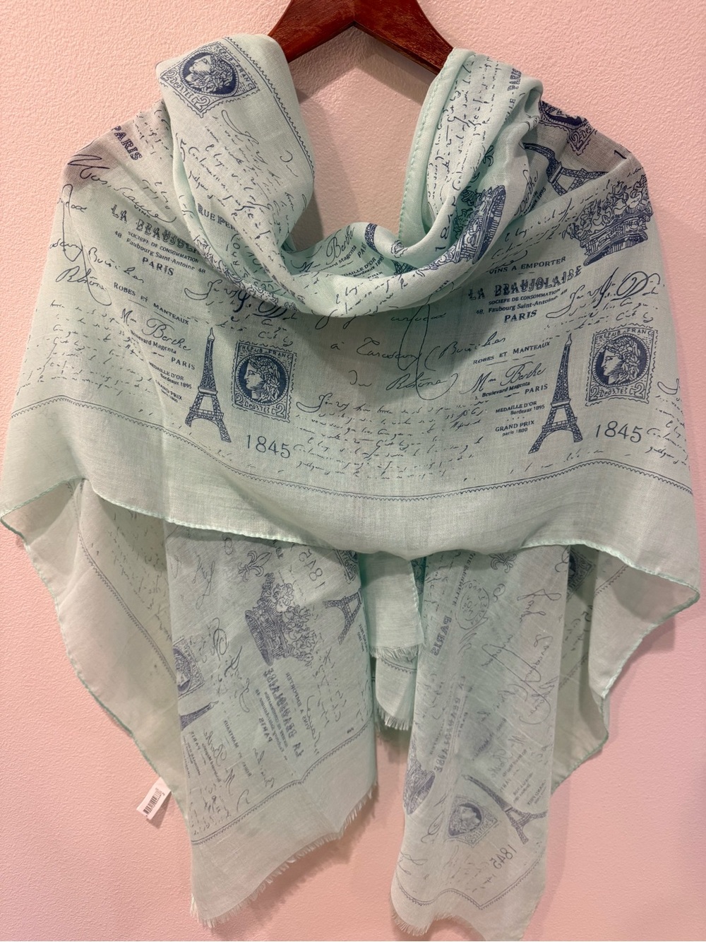 Light Mint Green Eiffel Tower Paris Print Scarf